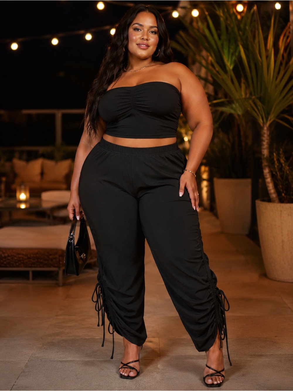Eloquii Size 26/28 Black Elastic Waist Ruched Leg Jogger Pants Cotton Blend